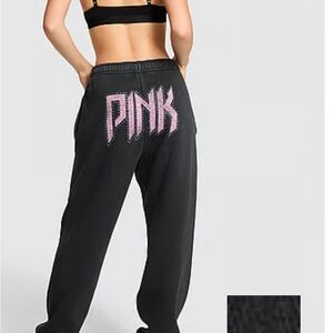 PINK Victoria's Secret Black Joggers with Pink Logo